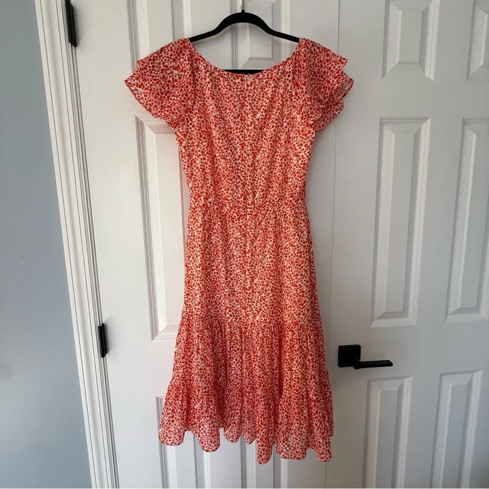 J.Crew Factory Tiered Floral Midi Dress Size 00 Coral Orange New With Tags - Picture 4 of 11
